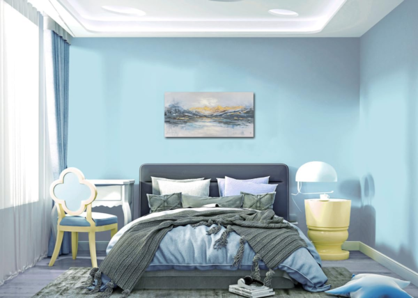 Abstract Mountain Wall Art Blue and Gold Painting - Image 5
