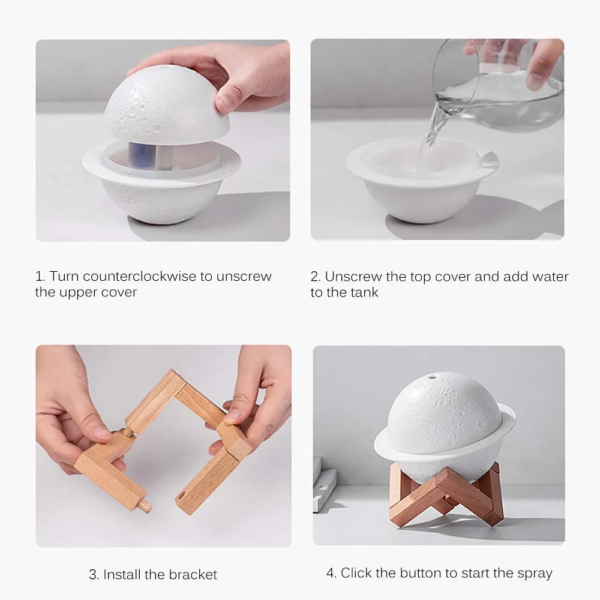 Moon Lamp Humidifier, 2 in 1 Moon Night Light & Humidifiers with USB Recharge, 330Ml - Image 8