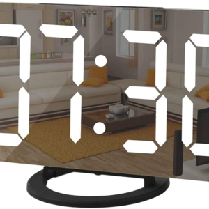 LED Clocks, Mirror Surface for Makeup, with Diming Mode, 3 Levels Brightness, Dual USB Ports, Black