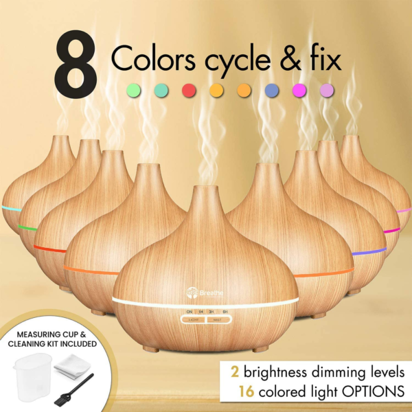 550Ml Diffusers for Essential Oils with Cleaning Kit & Measuring Cup, 18 Hour Runtime, 16 LED Light Settings & Auto Power off (Natural Oak) - Image 2