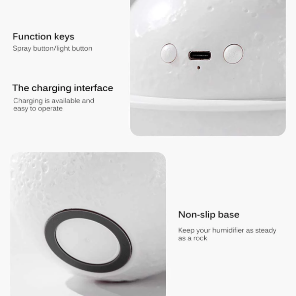 Moon Lamp Humidifier, 2 in 1 Moon Night Light & Humidifiers with USB Recharge, 330Ml - Image 7