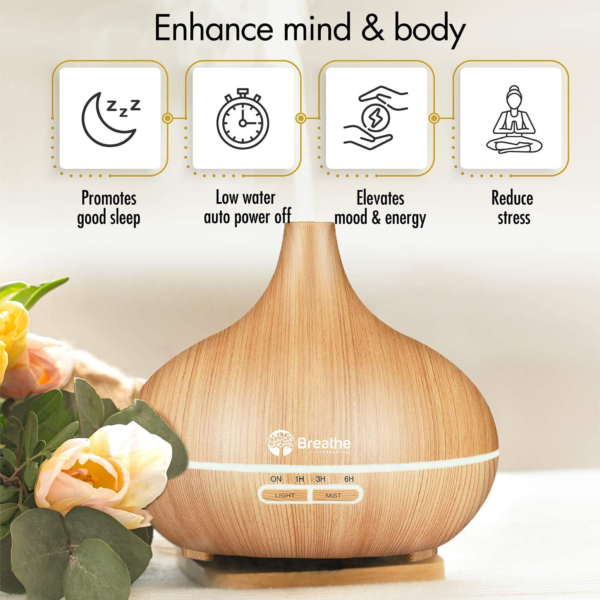 550Ml Diffusers for Essential Oils with Cleaning Kit & Measuring Cup, 18 Hour Runtime, 16 LED Light Settings & Auto Power off (Natural Oak) - Image 4