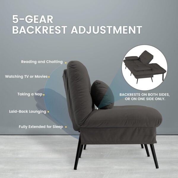 Fabric Futon Couch with Adjustable Backrest - Image 5