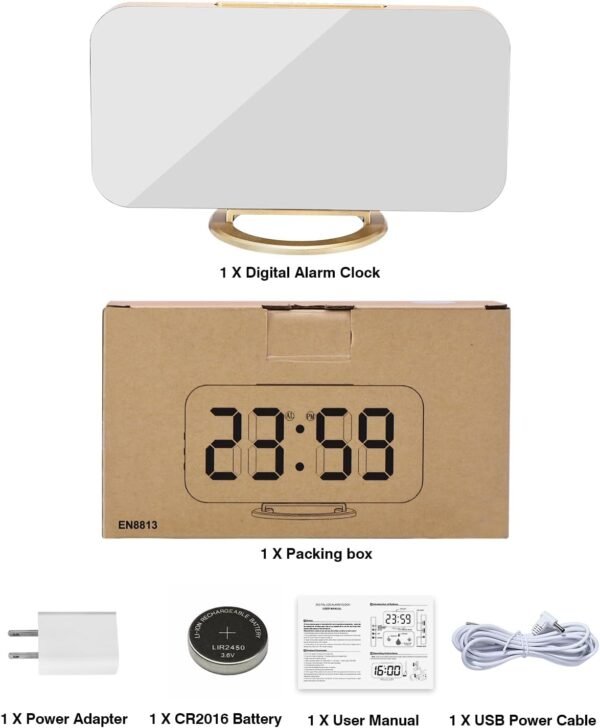 7 in LED Digital Alarm Clock, With 2 USB Charger Ports, Auto Dim, Night Mode, Gold - Image 7