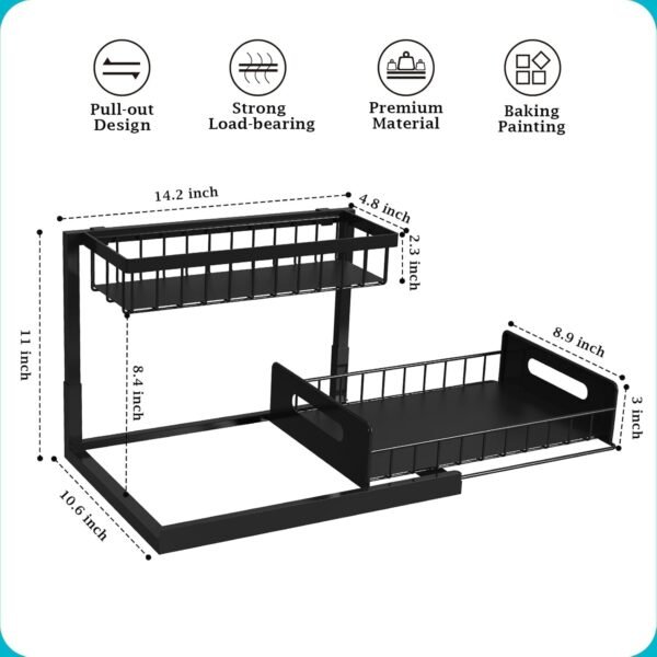 under Sink Organizer, Black, 2 Pack - Image 3
