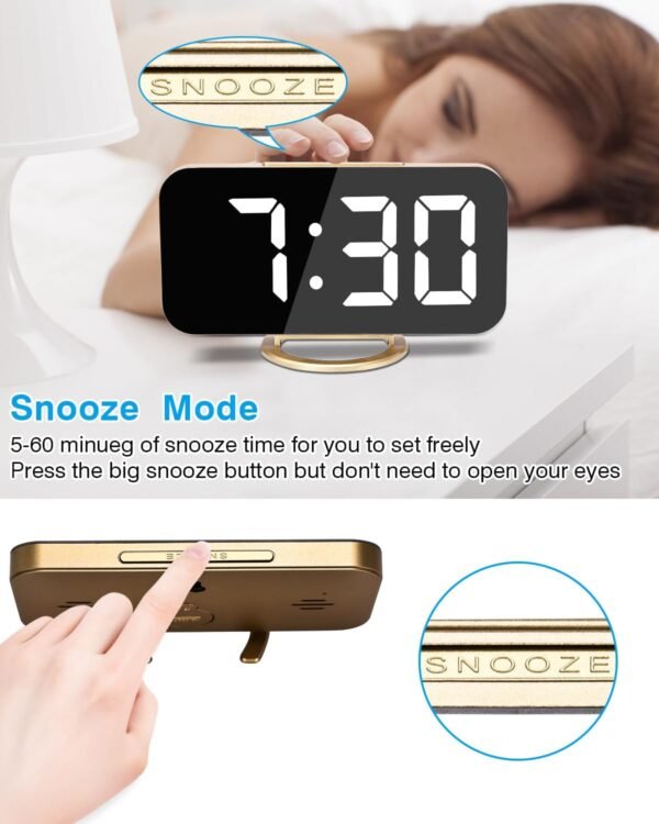 7 in LED Digital Alarm Clock, With 2 USB Charger Ports, Auto Dim, Night Mode, Gold - Image 8