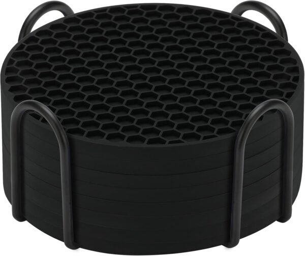 Silicone Coasters with Holder(8 Pcs, Black) - Image 2