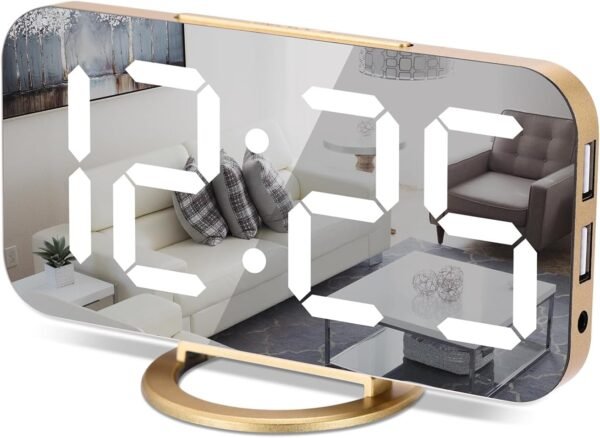 7 in LED Digital Alarm Clock, With 2 USB Charger Ports, Auto Dim, Night Mode, Gold - Image 10