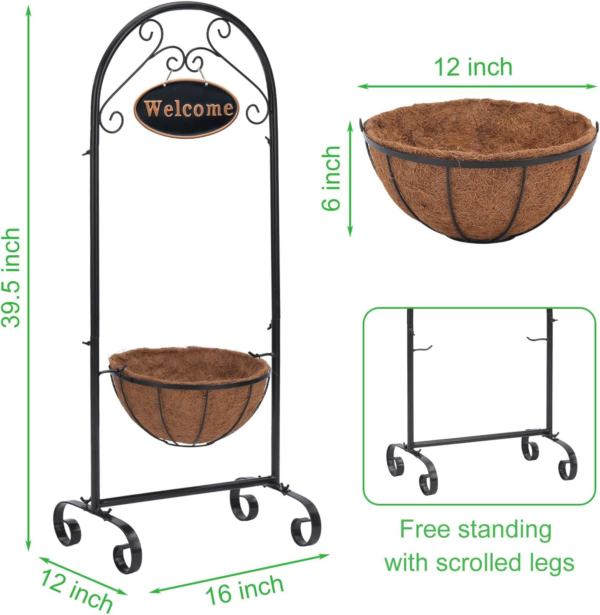 39.5” Metal Welcome Planter Basket Stand with Coco Liner - Image 3