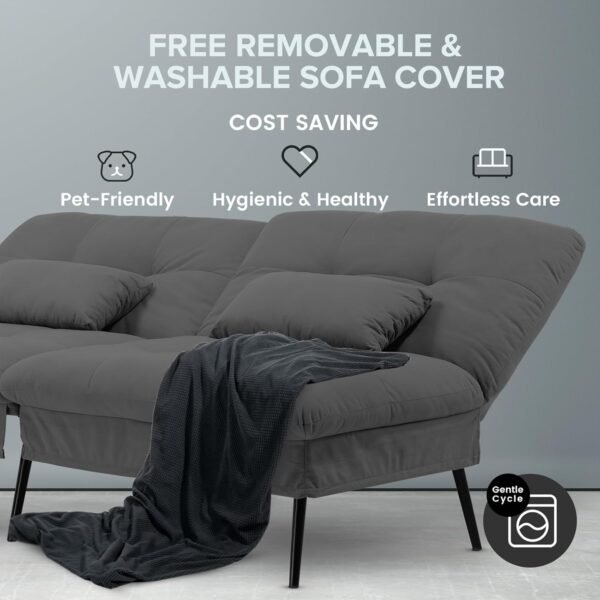 Fabric Futon Couch with Adjustable Backrest - Image 4