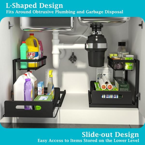 under Sink Organizer, Black, 2 Pack - Image 4