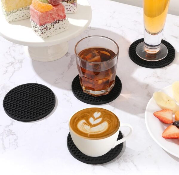 Silicone Coasters with Holder(8 Pcs, Black)
