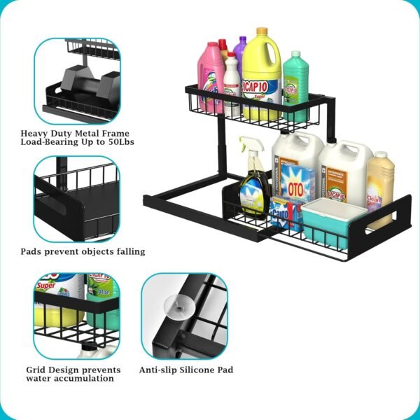 under Sink Organizer, Black, 2 Pack - Image 7