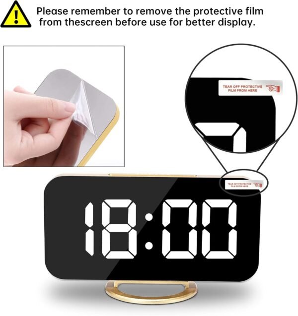 7 in LED Digital Alarm Clock, With 2 USB Charger Ports, Auto Dim, Night Mode, Gold - Image 9