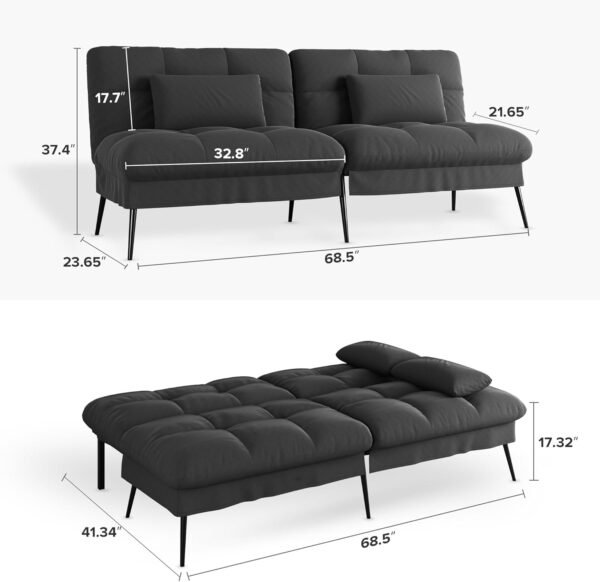 Fabric Futon Couch with Adjustable Backrest - Image 3