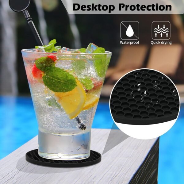 Silicone Coasters with Holder(8 Pcs, Black) - Image 5