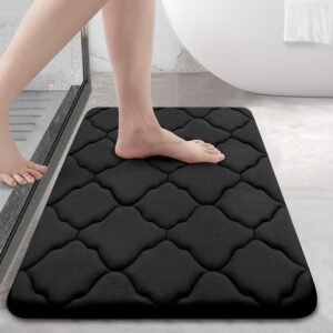 Memory Foam Bath Mat Rug 24X16, Machine Wash Dry, Comfortable, Black