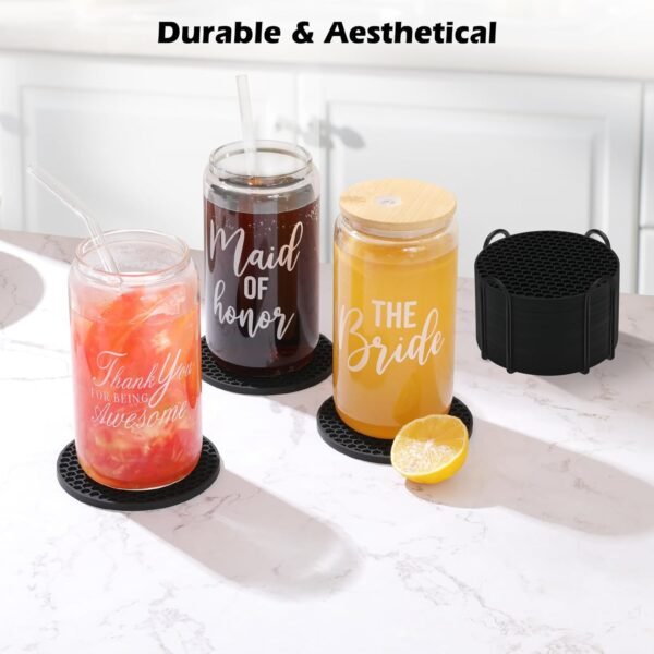 Silicone Coasters with Holder(8 Pcs, Black) - Image 4