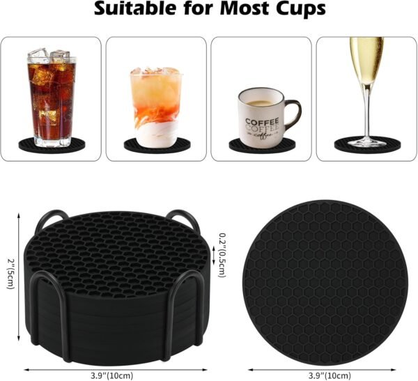 Silicone Coasters with Holder(8 Pcs, Black) - Image 3