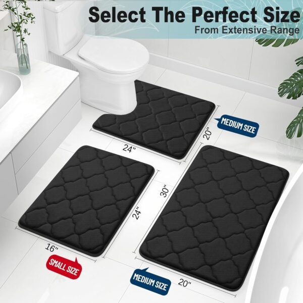 Memory Foam Bath Mat Rug 24X16, Machine Wash Dry, Comfortable, Black - Image 3