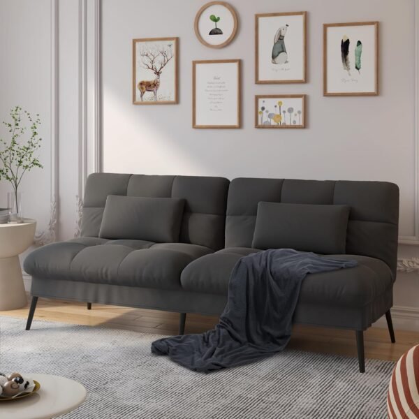 Fabric Futon Couch with Adjustable Backrest - Image 2