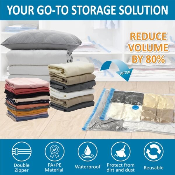 20 Pack Vacuum Storage Bags (4 Jumbo/4 Large/4 Medium/4 Small/4 Roll) Hand Pump Included - Image 3