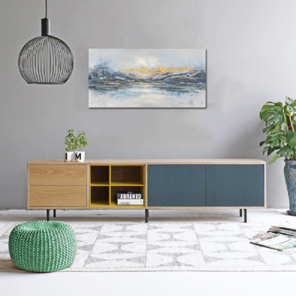 Abstract Mountain Wall Art Blue and Gold Painting