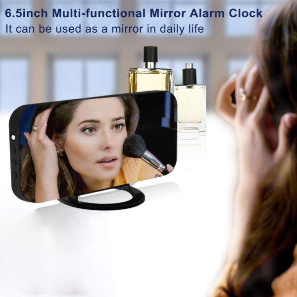 LED Clocks, Mirror Surface for Makeup, with Diming Mode, 3 Levels Brightness, Dual USB Ports, Black - Image 2