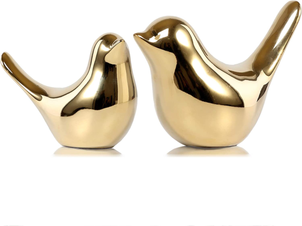 Small Birds Statues Gold Home Decor - Image 2