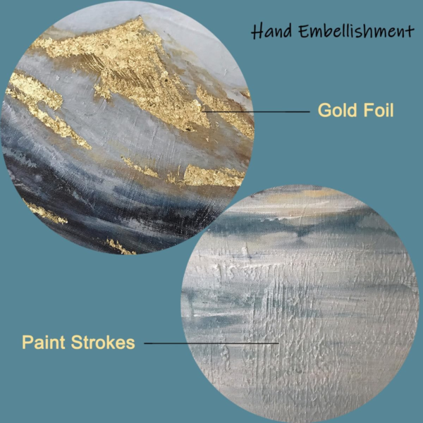 Abstract Mountain Wall Art Blue and Gold Painting - Image 3